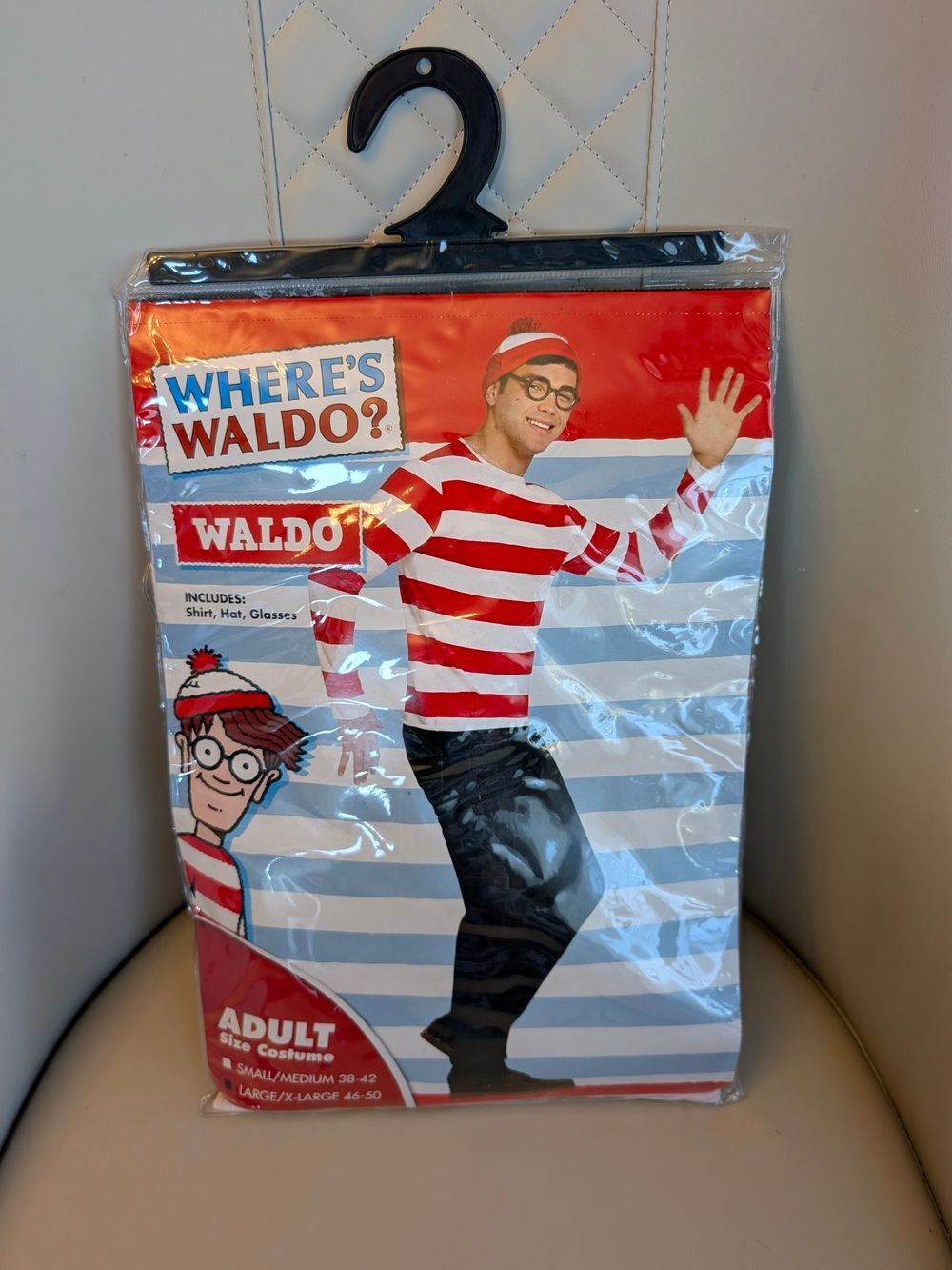 NWT Adult S/M Waldo Costume Red & White Striped Shirt w/ Hat and Glasses Unisex